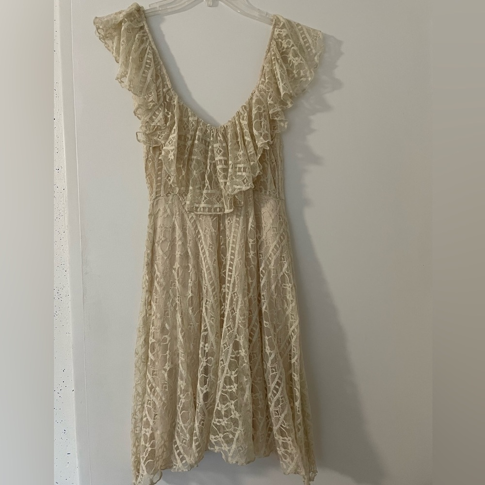 Urban Outfitters Cream Lace Fit-and-Flare Dress - Picture 7 of 9